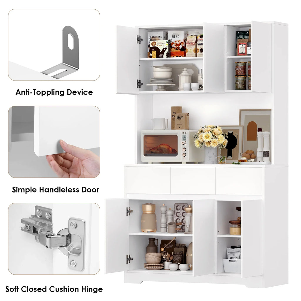 Homfa 70.9'' Tall Kitchen Pantry Cabinet with Charge Station & Led Light, 3 Drawer Storage Cabinet with Adjustable Shelves, White - image 10