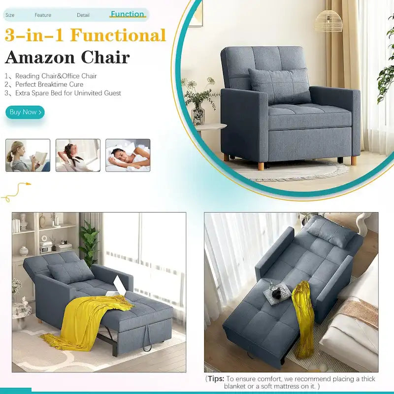 AECOJOY 3-in-1 Convertible Sleeper Sofa Chair with Pillow and Adjustable Backrest - image 26