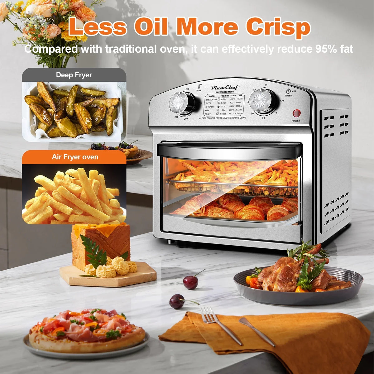 PlumChef 13 Quart 4 Slices Air Fryer Convection Toaster Oven, 1500W, 7 in 1 Multifunction with Roast, Bake, Grill, Broil, Toast, Dehydrate, Defrost - image 9
