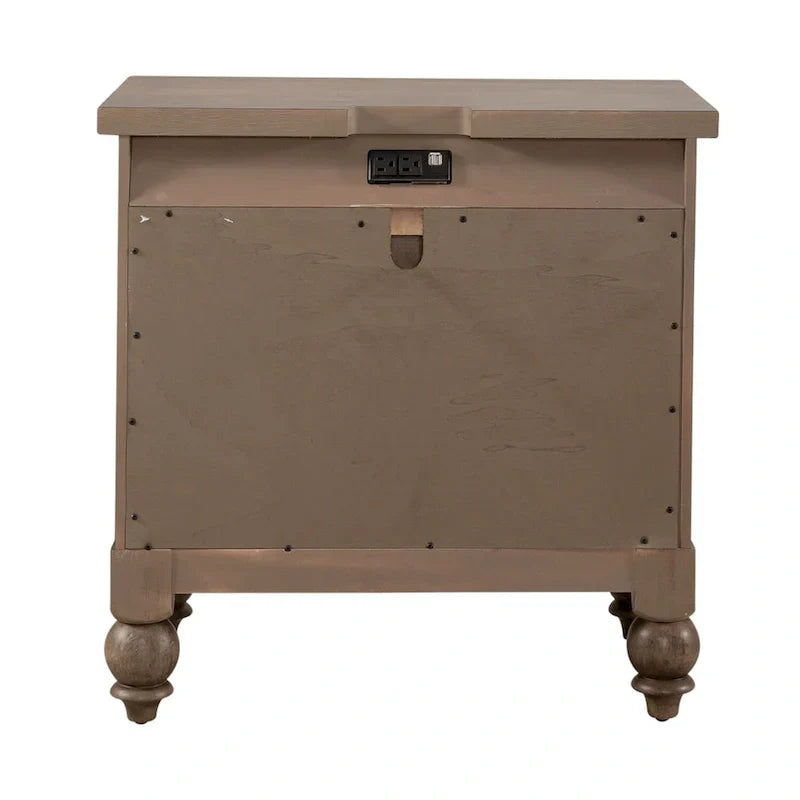 Americana Farmhouse Dusty Taupe Nightstand with 2 Drawers and Charging Station - image 1