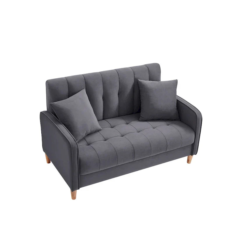 Contemporary Velvet Tufted Loveseat for Small Living Spaces - Beige Upholstered Sofa - image 38