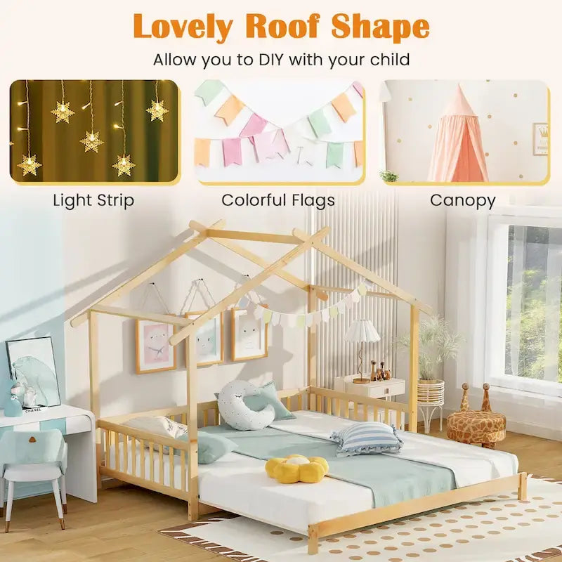 Gymax Twin to King Wooden House Bed Daybed with Safety Rails & Customizable Design - image 21