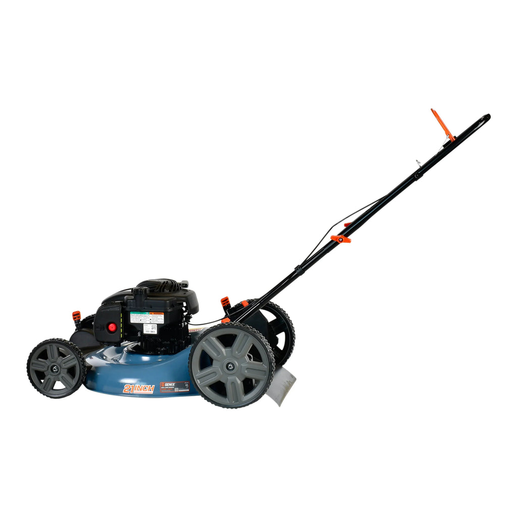 SENIX Gas Lawn Mower, 21-Inch, 125 cc 4-Cycle Briggs & Stratton Engine, 2-In-1 Push Lawnmower, 6-Position Height Adjustment with 11-Inch Rear Wheels, LSPG-M4, Blue - image 8