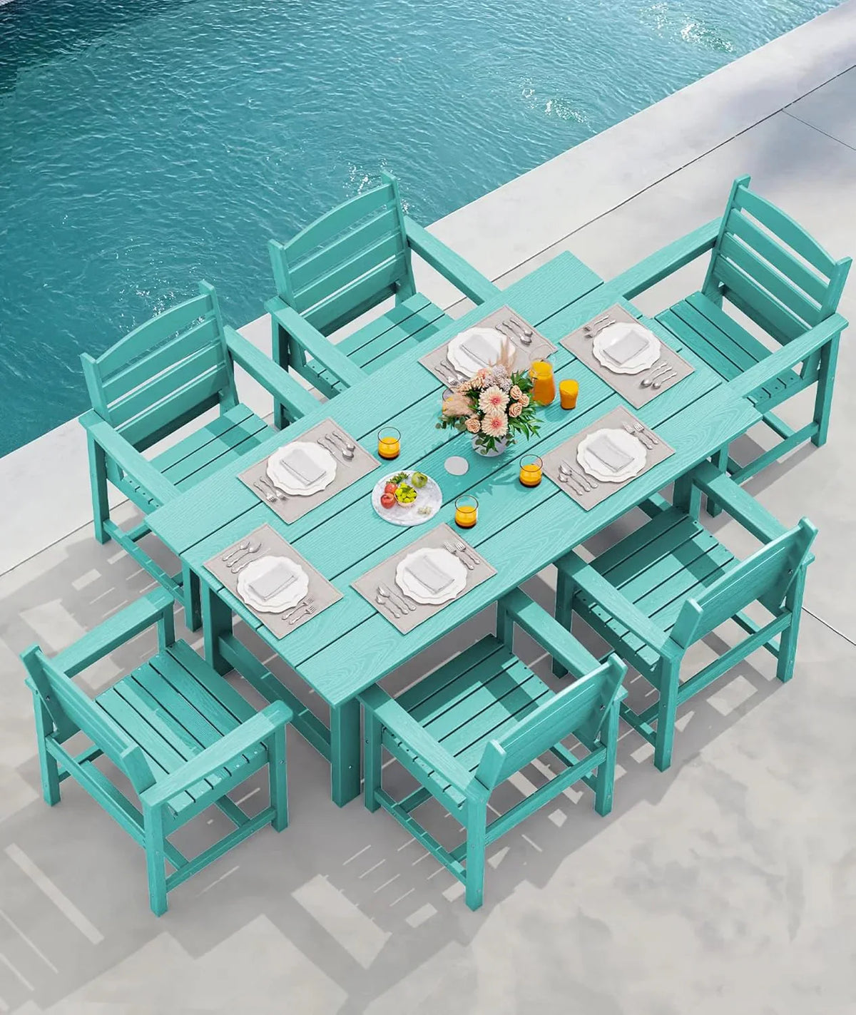 SERWALL 7-Piece Patio Table Set, Outdoor HDPE Dining Furniture with Umbrella Hole, All Weather Table and Chairs for Lawn, Garden, Poolside, Aruba - image 145