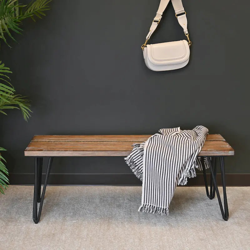 Roundhill Furniture Aryven Rustic Dark Pine Industrial Dining Bench - image 2