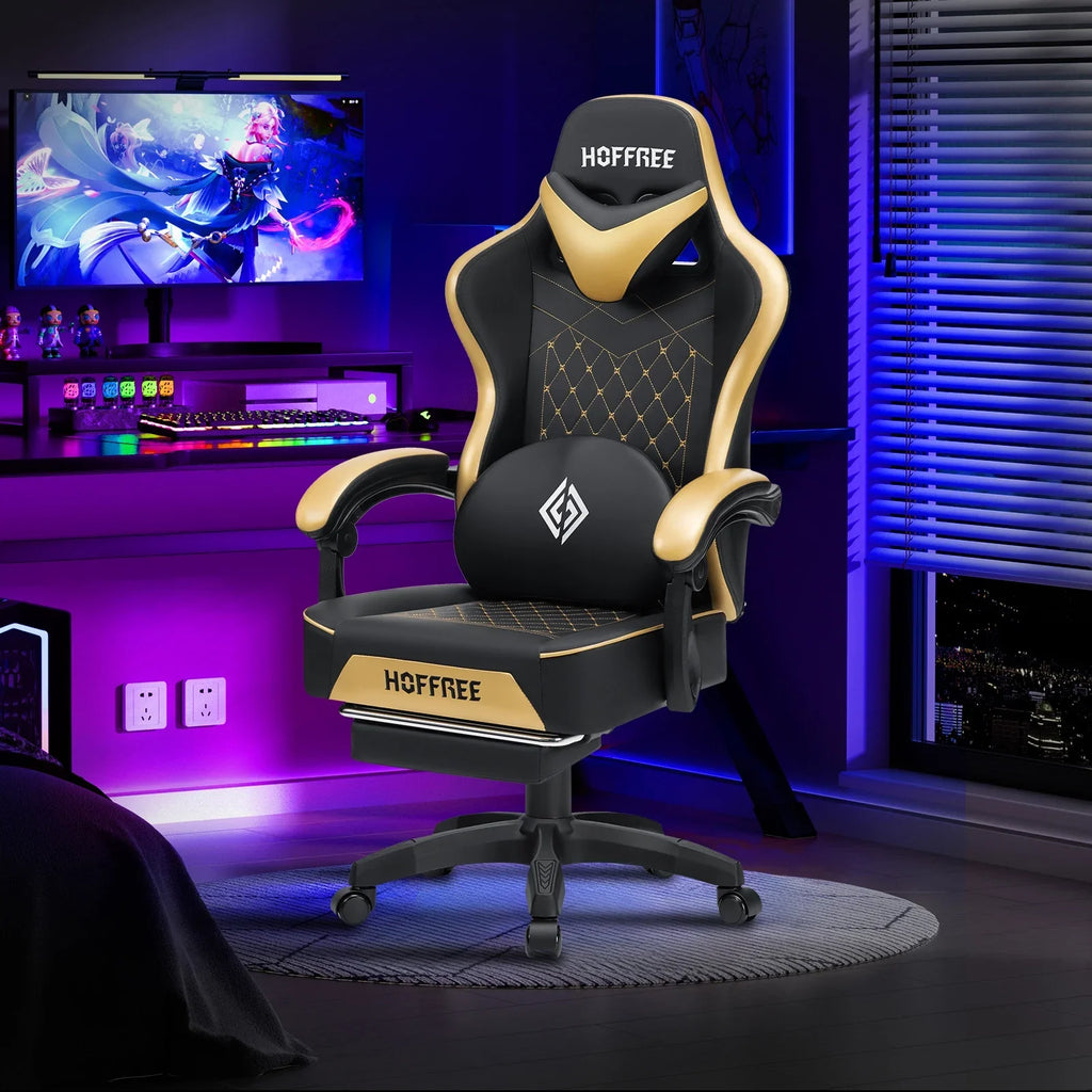 Hoffree Gaming Chair with Massage and Footrest Big and Tall Gamer Chair with Headrest and Lumbar Support PU Computer Game Chair for Adults Office - image 49