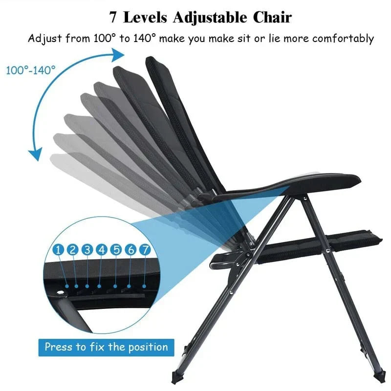 2 Pack Folding Patio Chairs 7 Position Adjustable Lawn Chair Recliner Camping Chair Compact Outdoor Sling Chair Fully Assembl