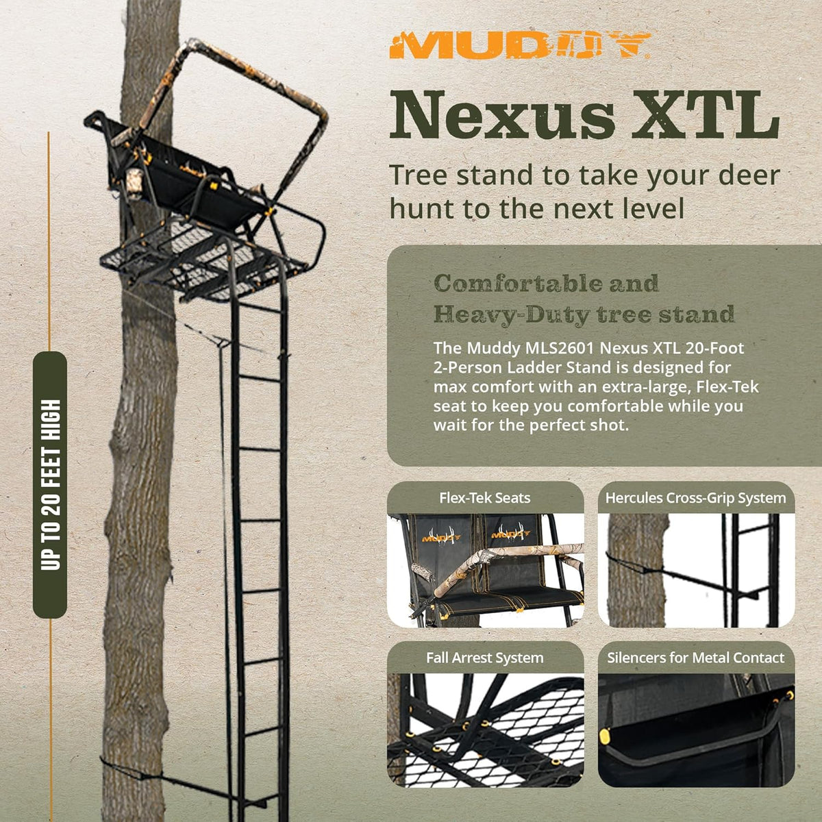 MUDDY Nexus XTL Ladder Tree Stand, 20ft, 500lb Capacity, 2-Person - image 2