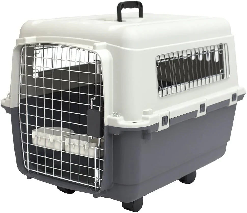 Designs Plastic Kennels Rolling Plastic Airline Approved Wire Door Travel Dog Crate, XXX-Large, Gray - image 4