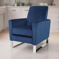 Reki Manual Push Back Recliner Chair - Blue Velvet with Stainless Steel Accents - image 1