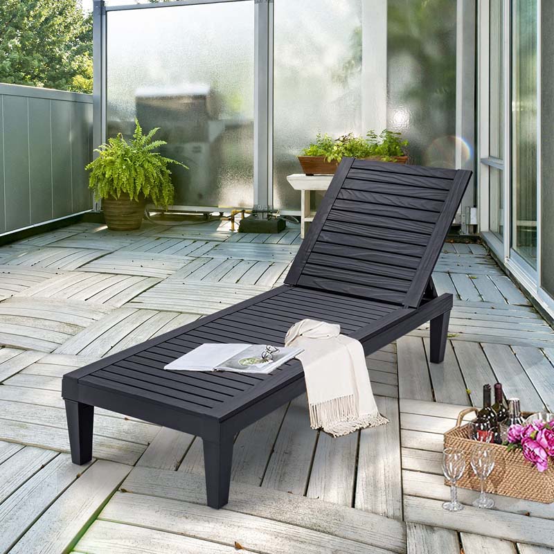 Outdoor Chaise Lounge Chair Patio Recliner Adjustable With 5 Positions Wood Texture Design Waterproof Easy To Assemble - Comf