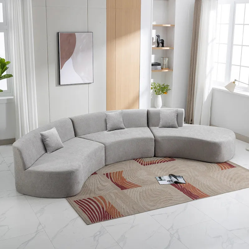 136-Inch Elegant Curved Chenille Sectional Sofa with Three Throw Pillows for Living Room - image 4