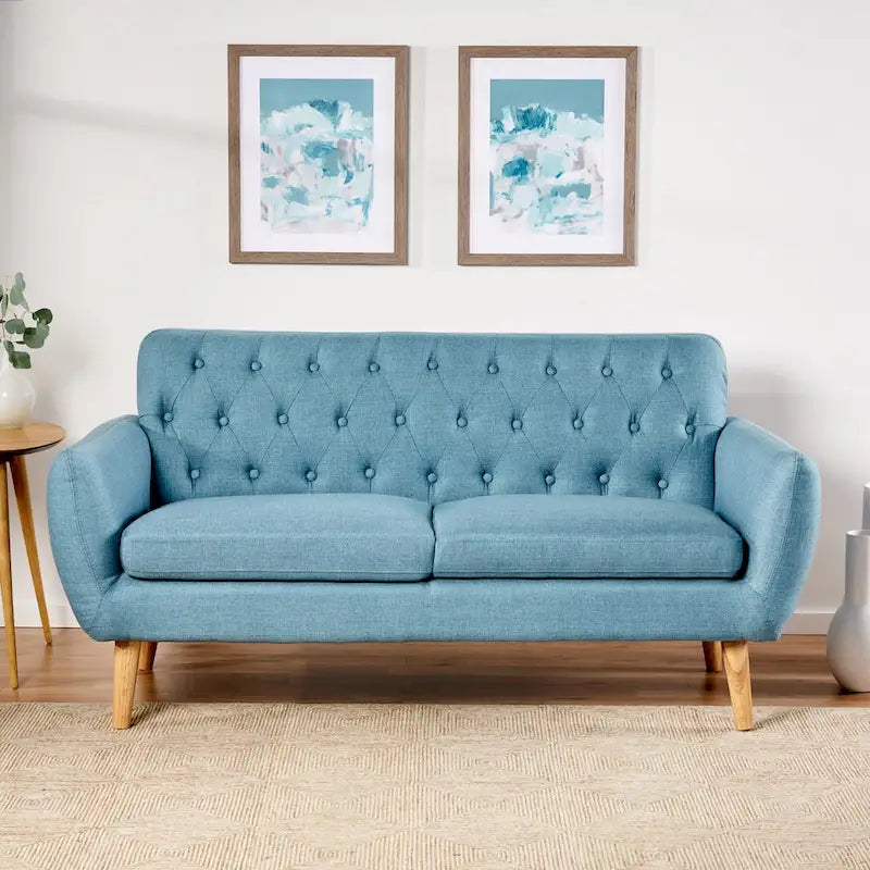 Mid Century Tufted Sofa with Cushioned Seat and Wooden Legs - image 18