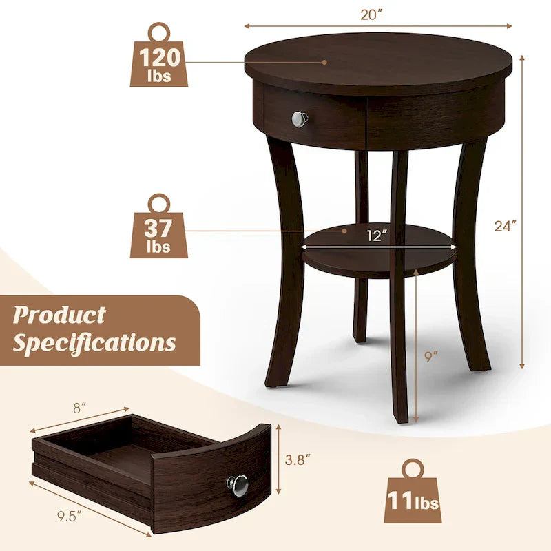 Costway Round 2-Tier Side Table - Versatile Nightstand for Bedroom and Living Room - image 26