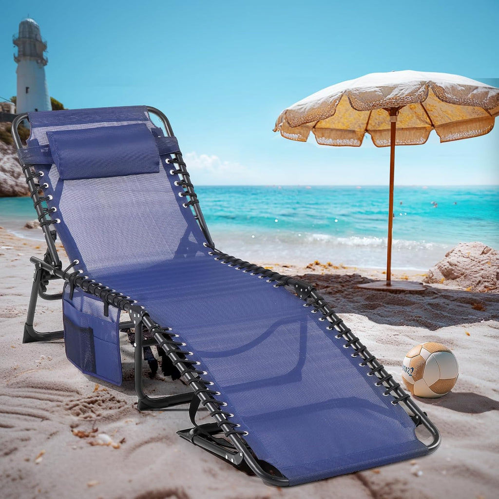 Unovivy Outdoor Chaise Lounge Chairs Set of 2, Portable Folding Pool Lounge Chair with 5-Position Reclining Back, Teslin Tann