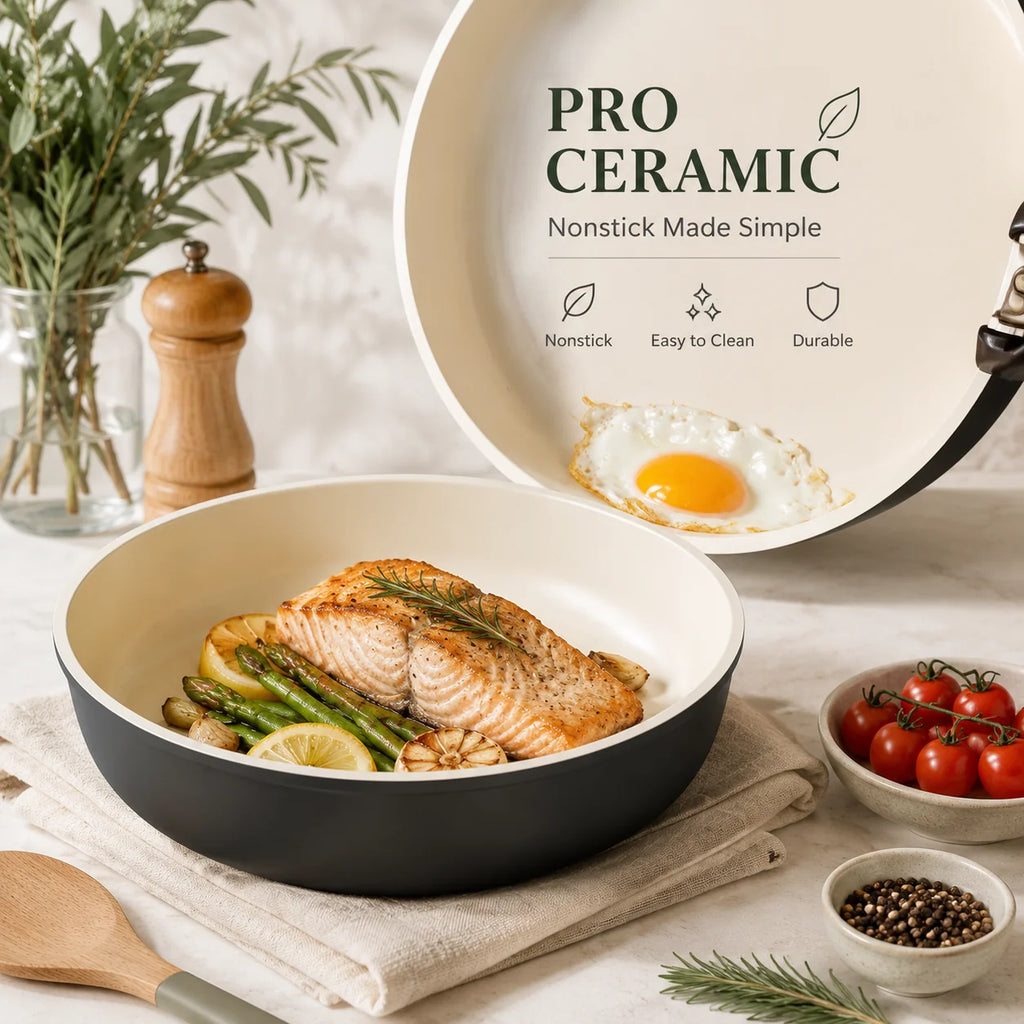 33 PCS Ceramic Cookware Set Nonstick Pots Pans Detachable Handles Induction Dishwasher Safe Black - image 4