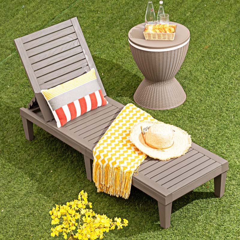 Outdoor Chaise Lounge Chair Patio Recliner Adjustable With 5 Positions Wood Texture Design Waterproof Easy To Assemble - Comf