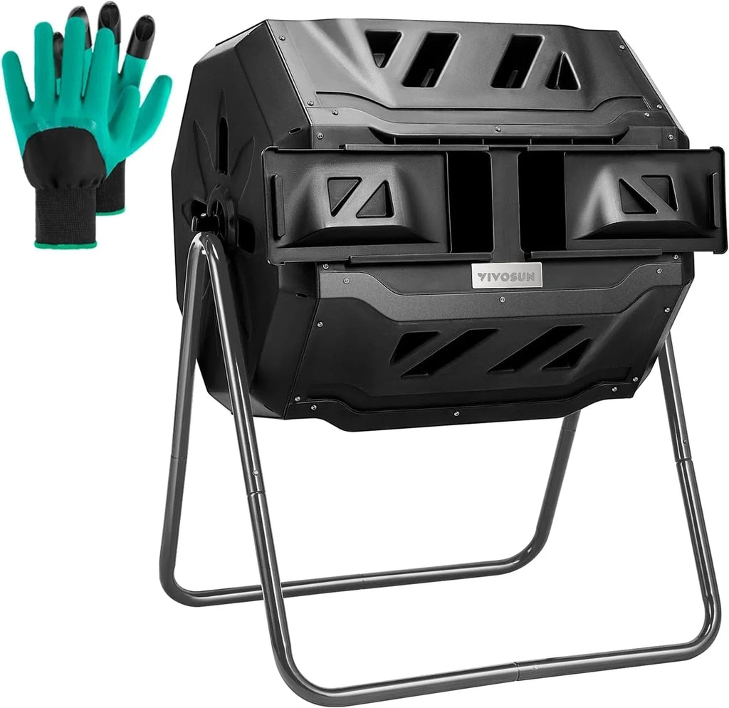 VIVOSUN Outdoor Tumbling Composter Dual Rotating Batch Compost Bin, 43 Gallon Black Door - image 1