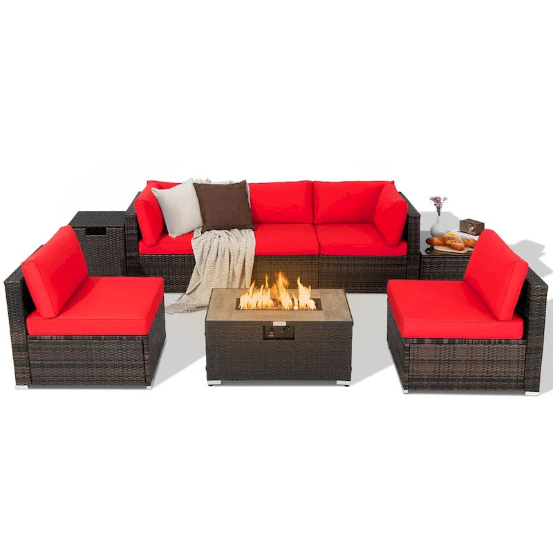 8PCS Patio Rattan Furniture Set Fire Pit Table Tank Holder Cover Deck - image 4