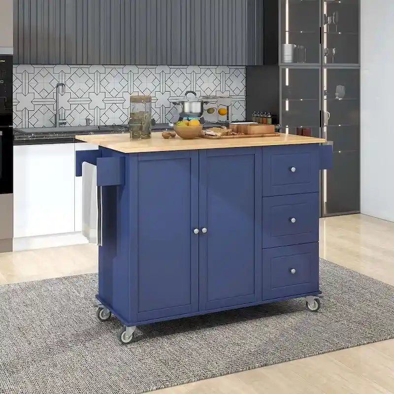 Mobile Kitchen Island on Wheels with Drop Leaf and Solid Wood Top - image 14