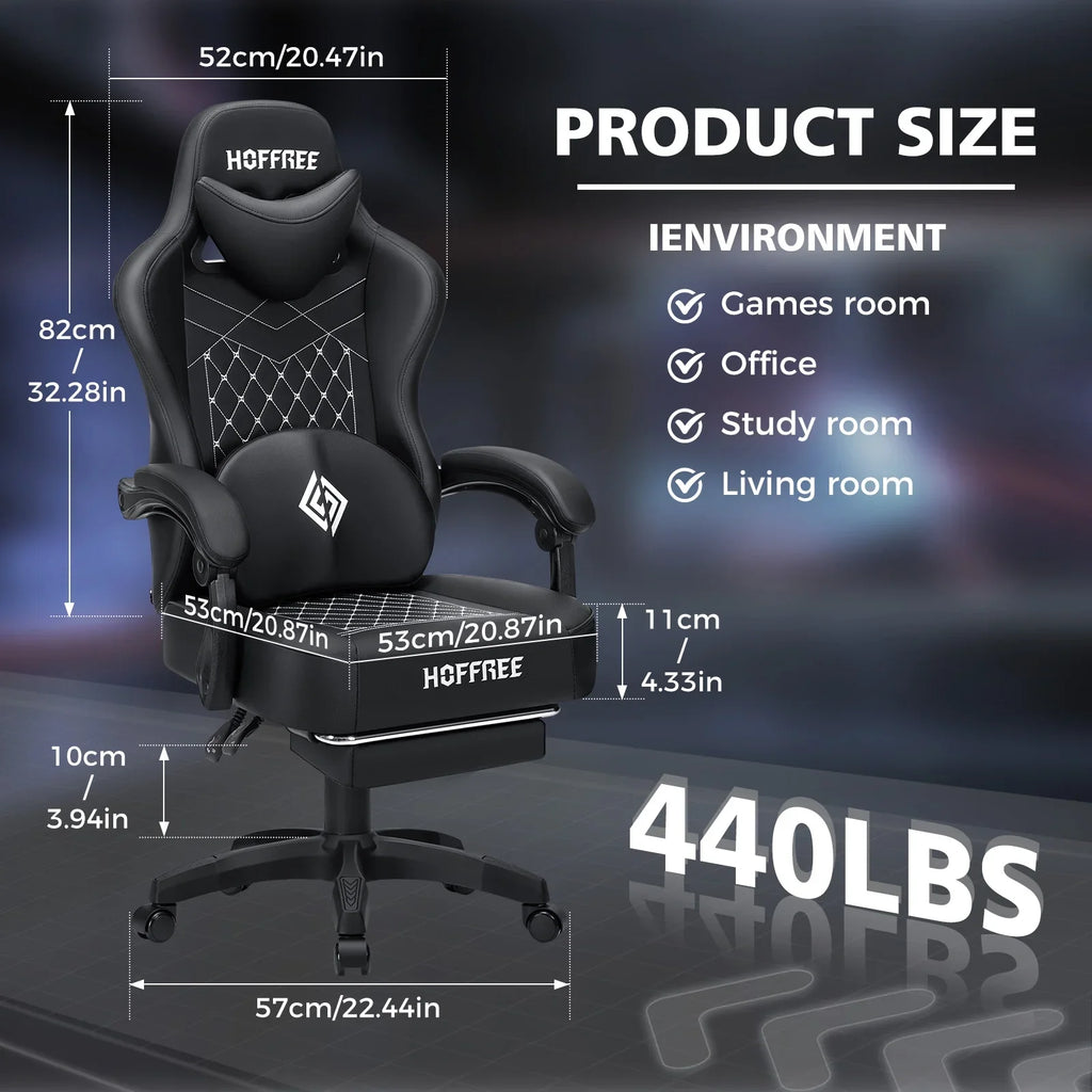 Hoffree Gaming Chair with Massage and Footrest Big and Tall Gamer Chair with Headrest and Lumbar Support PU Computer Game Chair for Adults Office - image 2