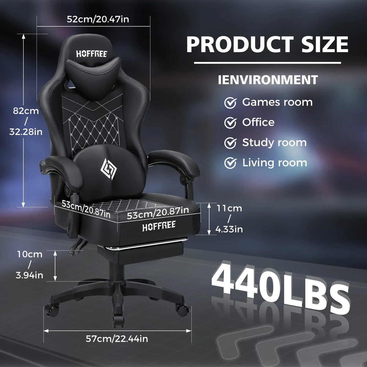 Hoffree Gaming Chair with Massage and Footrest Big and Tall Gamer Chair with Headrest and Lumbar Support PU Computer Game Chair for Adults Office - image 2