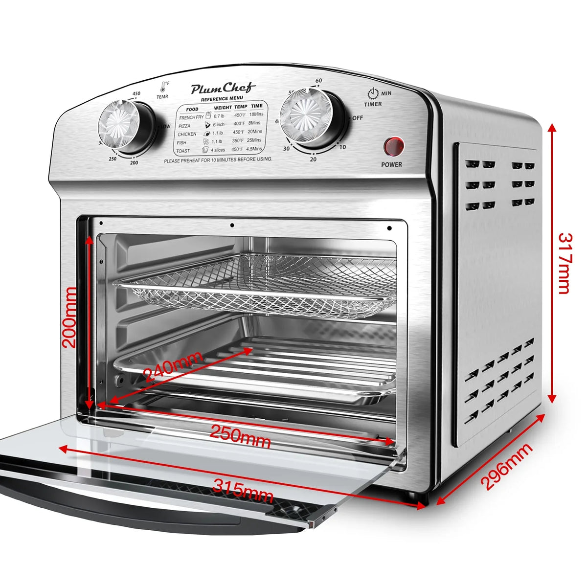 PlumChef 13 Quart 4 Slices Air Fryer Convection Toaster Oven, 1500W, 7 in 1 Multifunction with Roast, Bake, Grill, Broil, Toast, Dehydrate, Defrost - image 12