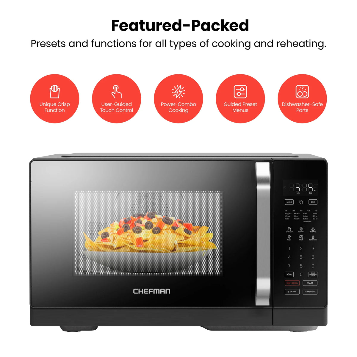 Chefman Microcrisp 1.1 cu. ft. Countertop Microwave Oven + Crisper, 1800 Watts - Black - image 12