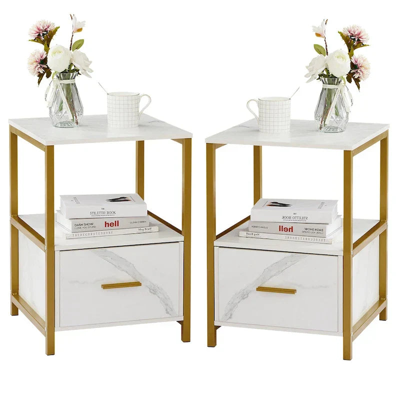 Javlergo Set of 2 Modern Square 1-Drawer Nightstands - Stylish End Tables for Bedroom and Living Room - image 4