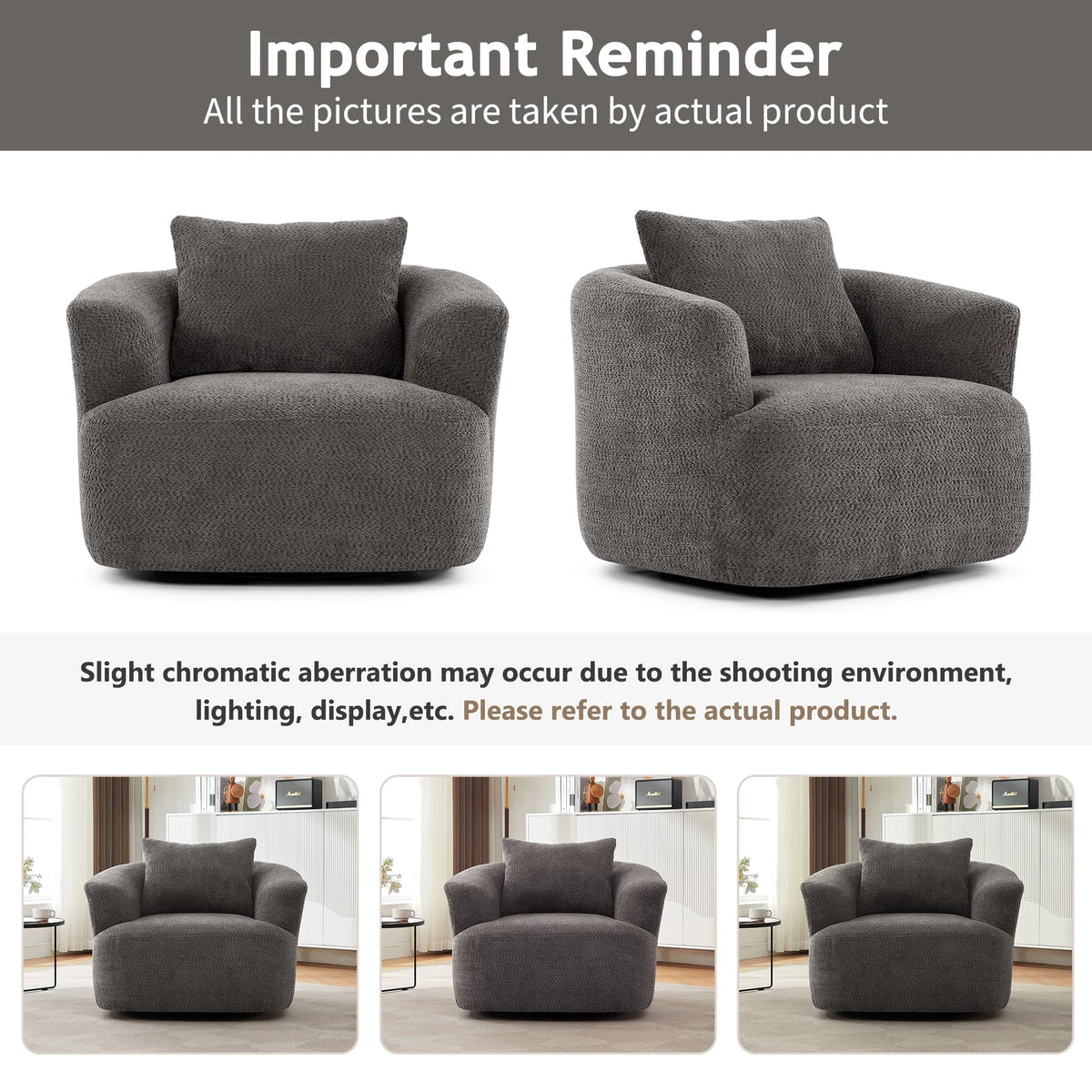 Harper & Bright Designs 360- Swivel Accent Chair, Barrel Chair Swivel Upholstered Sofa Chair with Cushion for Living Room Office, Beige - image 23