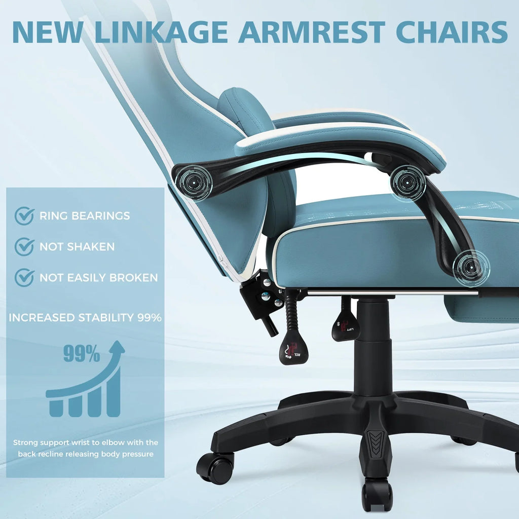 Hoffree Gaming Chair with Massage and Footrest Big and Tall Gamer Chair with Headrest and Lumbar Support PU Computer Game Chair for Adults Office - image 27