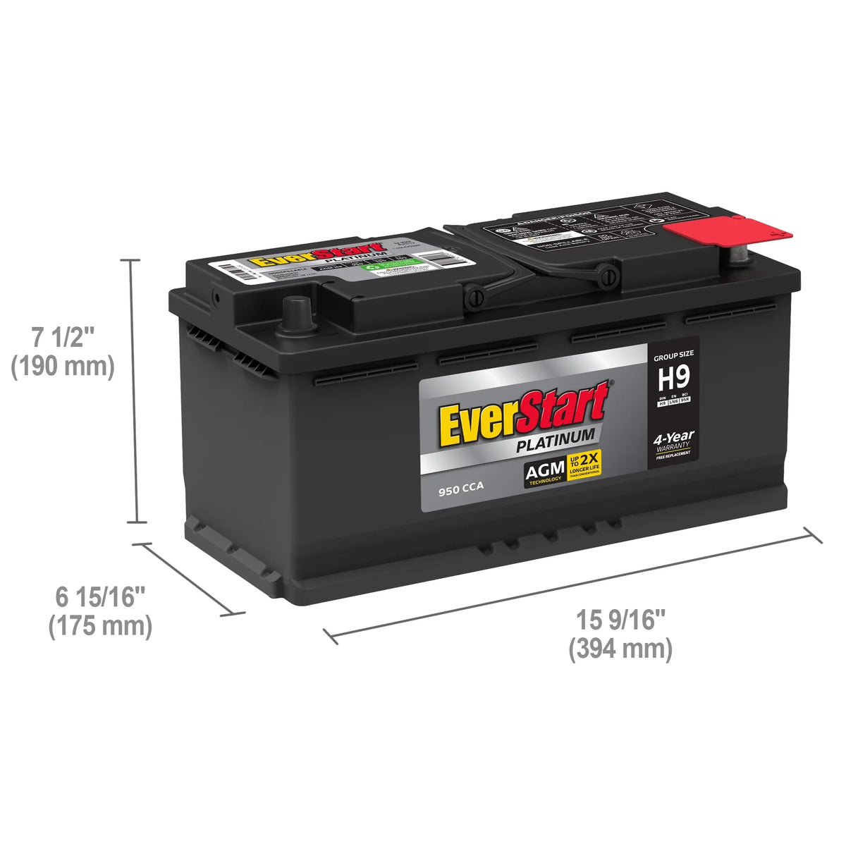 EverStart Platinum BOXED AGM Battery, Group Size H9 12 Volt, 950 CCA 105RC - image 2