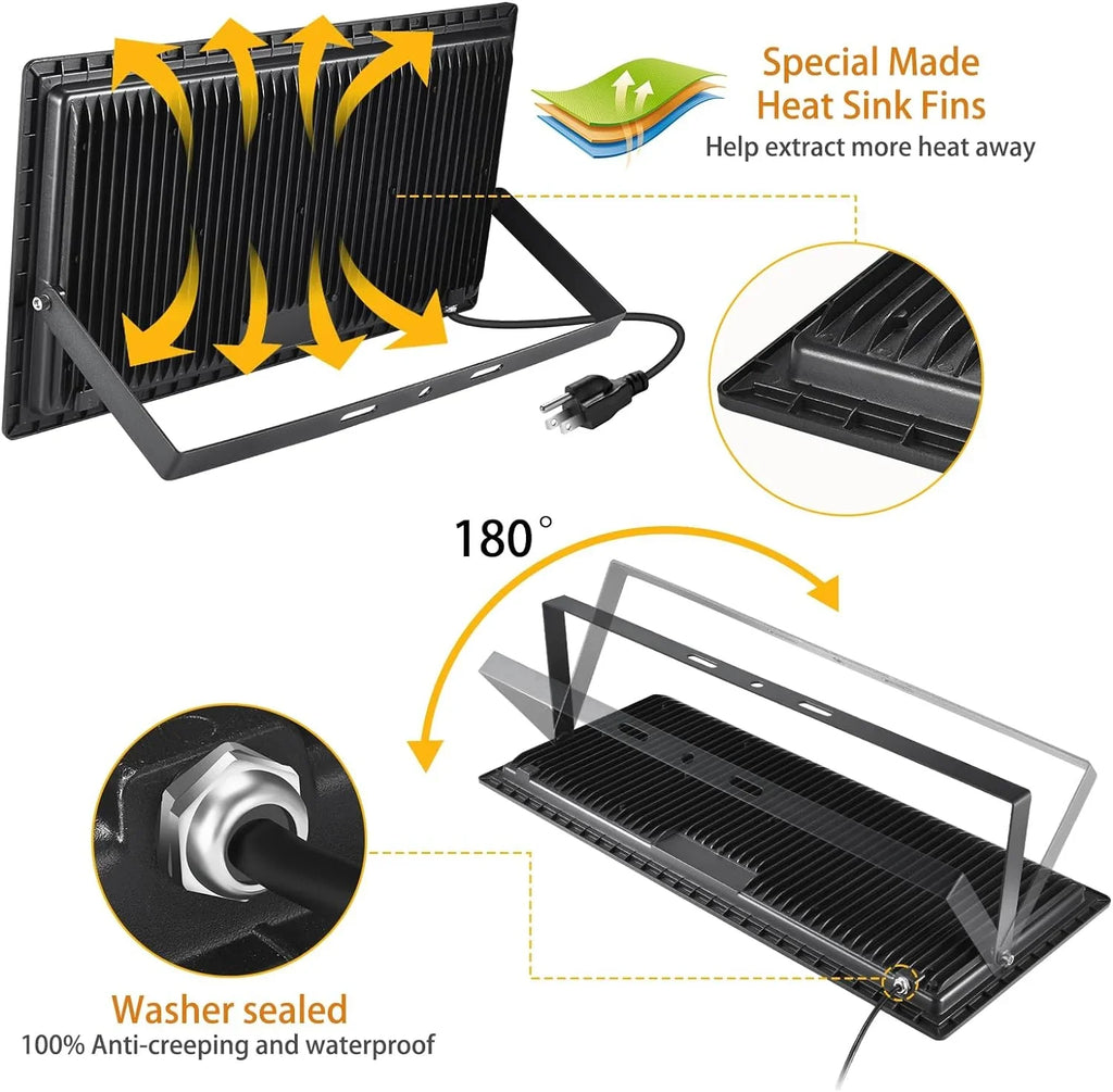 3 Pack 200W LED Flood Light,Super Bright Exterior Security Lights With Plug,IP66 Waterproof Outdoor Flood Light, 22800lm 5000