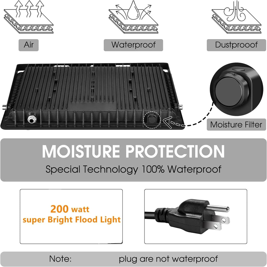 3 Pack 200W LED Flood Light,Super Bright Exterior Security Lights With Plug,IP66 Waterproof Outdoor Flood Light, 22800lm 5000