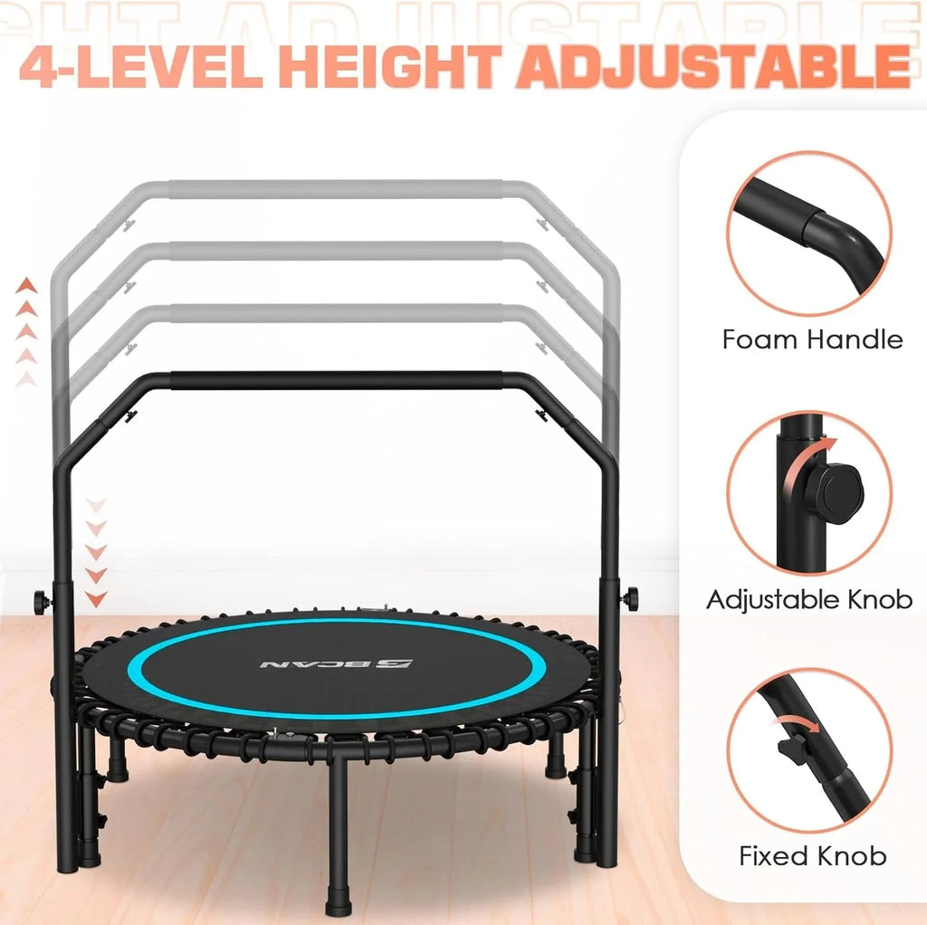 BCAN 450/550 LBS Foldable Mini Trampoline, 40"/48" Fitness Trampoline with Bungees, U Shape Adjustable Foam Handle, Stable & Quiet Exercise Rebounder for Adults Indoor/Outdoor Workout - image 21