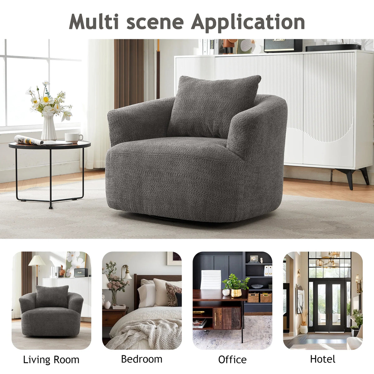 Harper & Bright Designs 360- Swivel Accent Chair, Barrel Chair Swivel Upholstered Sofa Chair with Cushion for Living Room Office, Beige - image 22