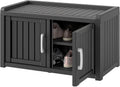 KAMABOKO Outdoor Shoe Storage Cabinet, Waterproof UV-Resistant Entryway Storage Bench Indoor Outdoor with 2 Barn Doors, Adjus