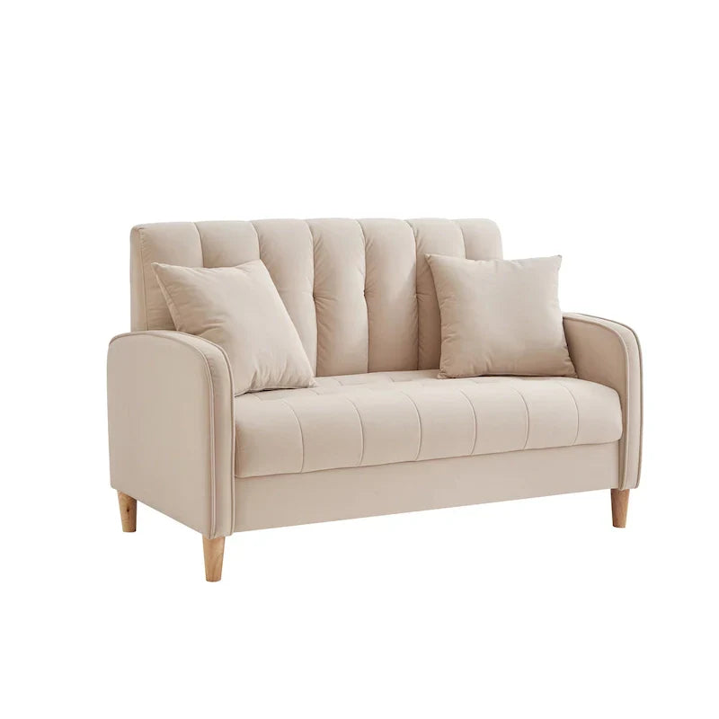 Contemporary Velvet Tufted Loveseat for Small Living Spaces - Beige Upholstered Sofa - image 17
