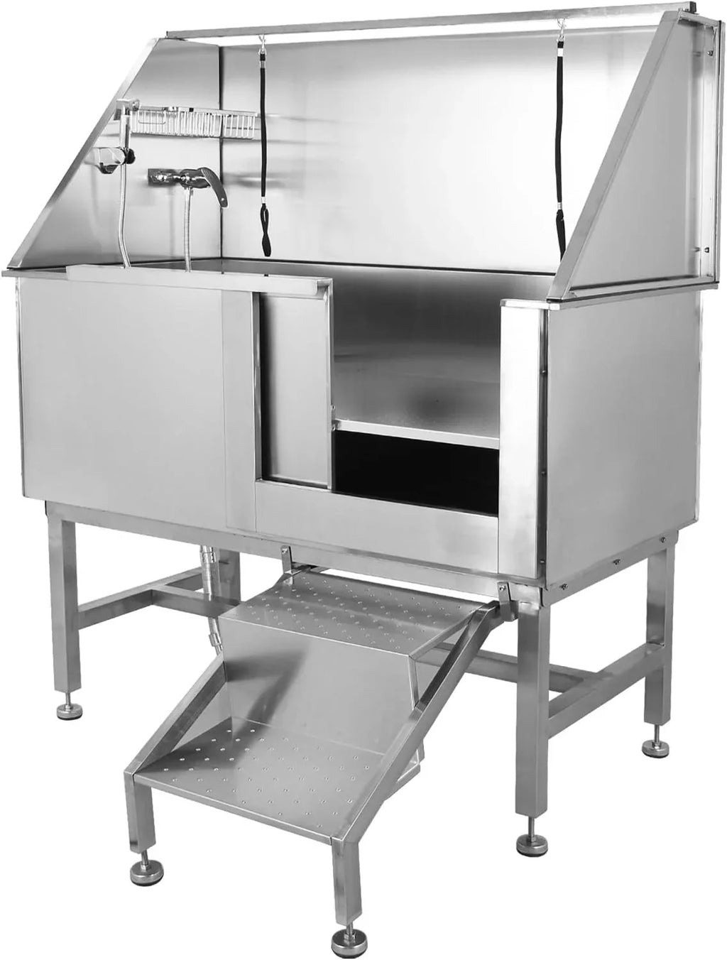50" Dog Wash Bathtub, Pet Wash Station, Professional Stainless Steel Dog Grooming Tub with Ramp, Faucet, Sprayer, Drain Kit, 