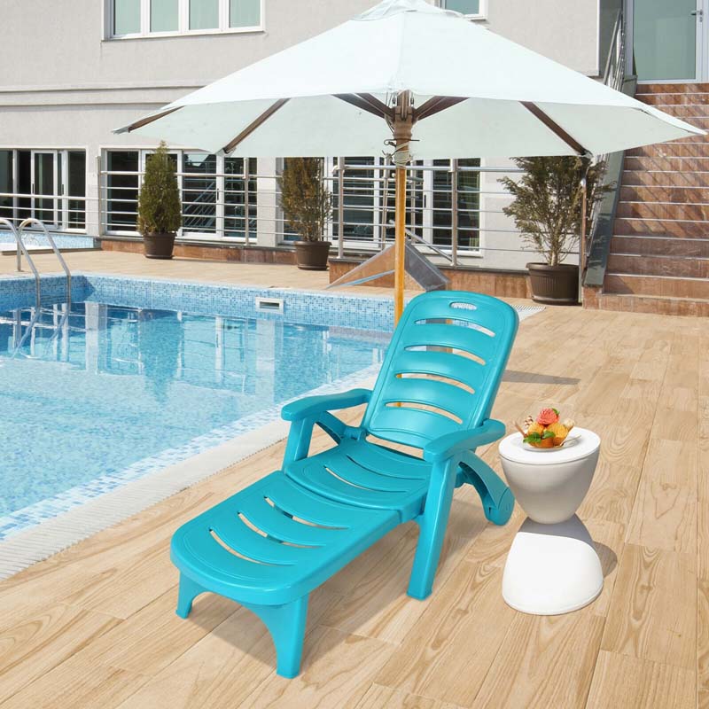 Rolling Folding Plastic Pool Lounge Chair With Armrests 5 Position Outdoor Sun Lounger Patio Deck Chair Beach Chair - Comfort