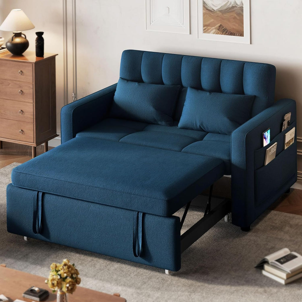 DWVO 3-in-1 Convertible Sofa Bed, 55" Sleeper Sofa with Pull-Out Bed, Cat-Scratch-Proof Fabric Futon Couch with Adjustable Backrest and Side Pocket, Loveseat for Living Room Apartment, Grey - image 4