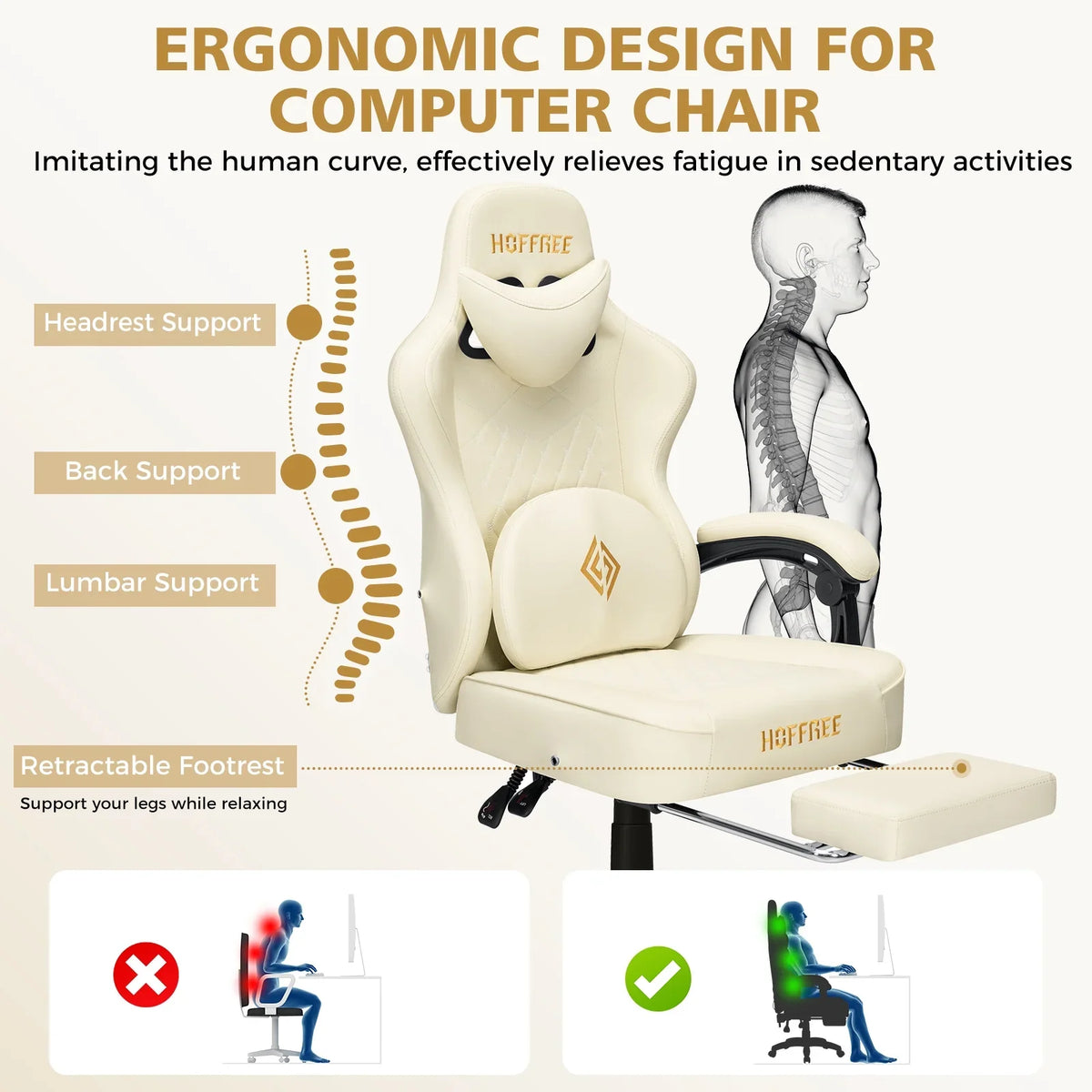 Hoffree Gaming Chair with Massage and Footrest Big and Tall Gamer Chair with Headrest and Lumbar Support PU Computer Game Chair for Adults Office - image 65