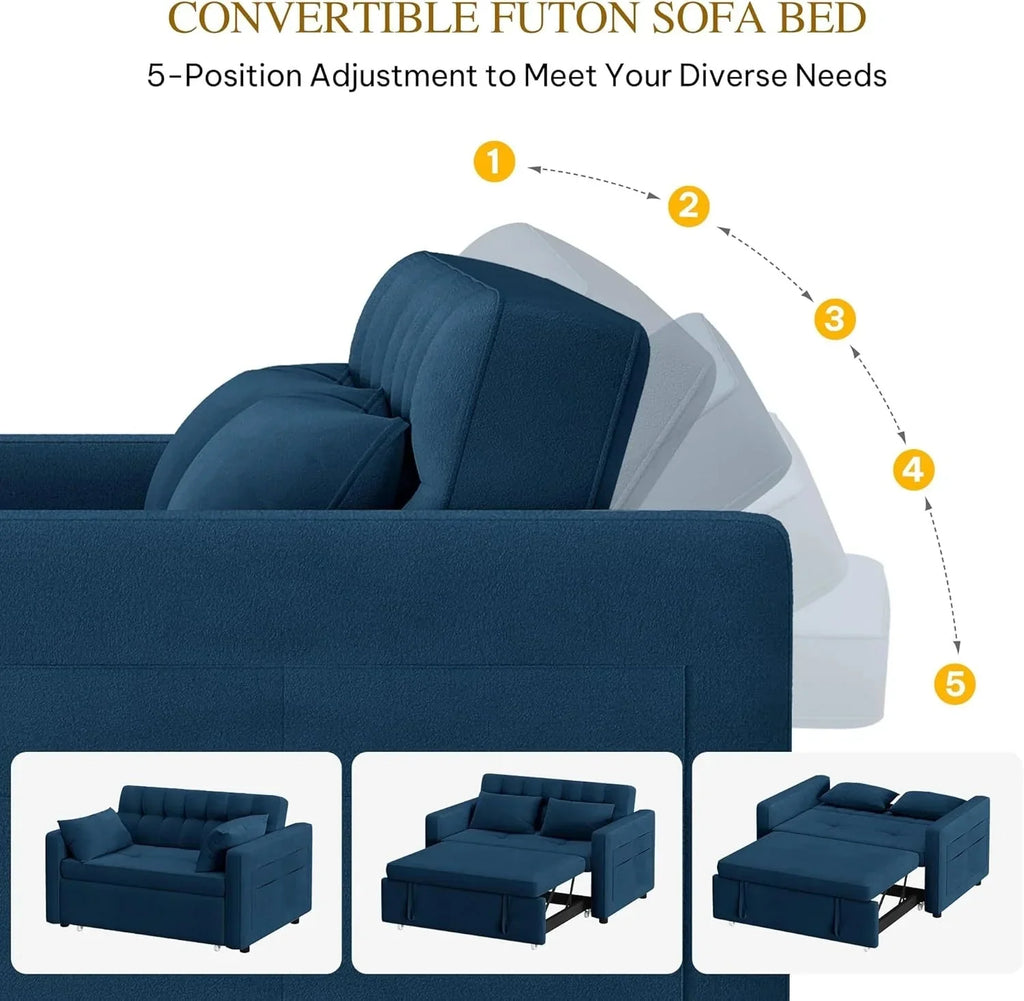 DWVO 3-in-1 Convertible Sofa Bed, 55" Sleeper Sofa with Pull-Out Bed, Cat-Scratch-Proof Fabric Futon Couch with Adjustable Backrest and Side Pocket, Loveseat for Living Room Apartment, Grey - image 13