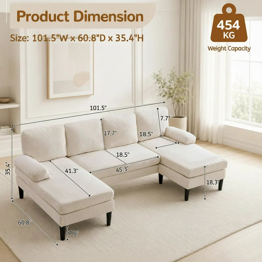 101 Inch Chenille U Shaped Sectional Sofa Double Chaise - image 2