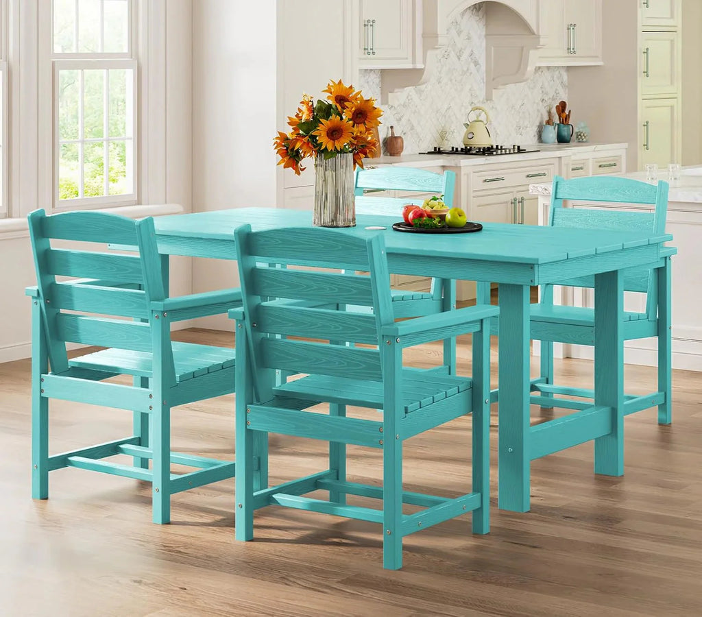 SERWALL 7-Piece Patio Table Set, Outdoor HDPE Dining Furniture with Umbrella Hole, All Weather Table and Chairs for Lawn, Garden, Poolside, Aruba - image 147
