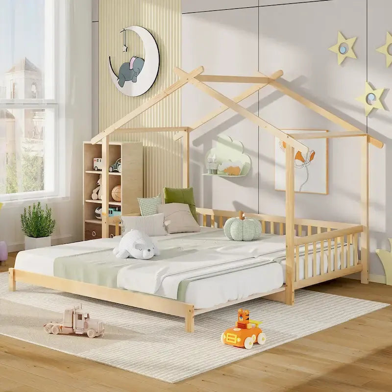 Gymax Twin to King Wooden House Bed Daybed with Safety Rails & Customizable Design - image 3