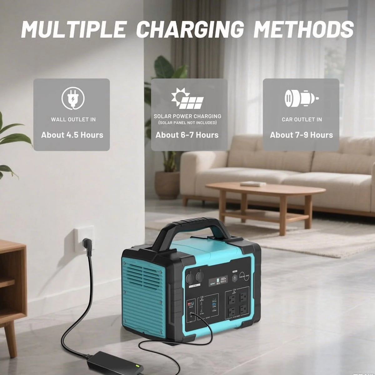1000W Portable Solar Generator, 1024Wh LiFePO4 Battery Power Station with 100W Solar Panel, USB-C Power Bank for for Camping, Outdoor Travel, RV, and Home Emergency-Blue - image 3