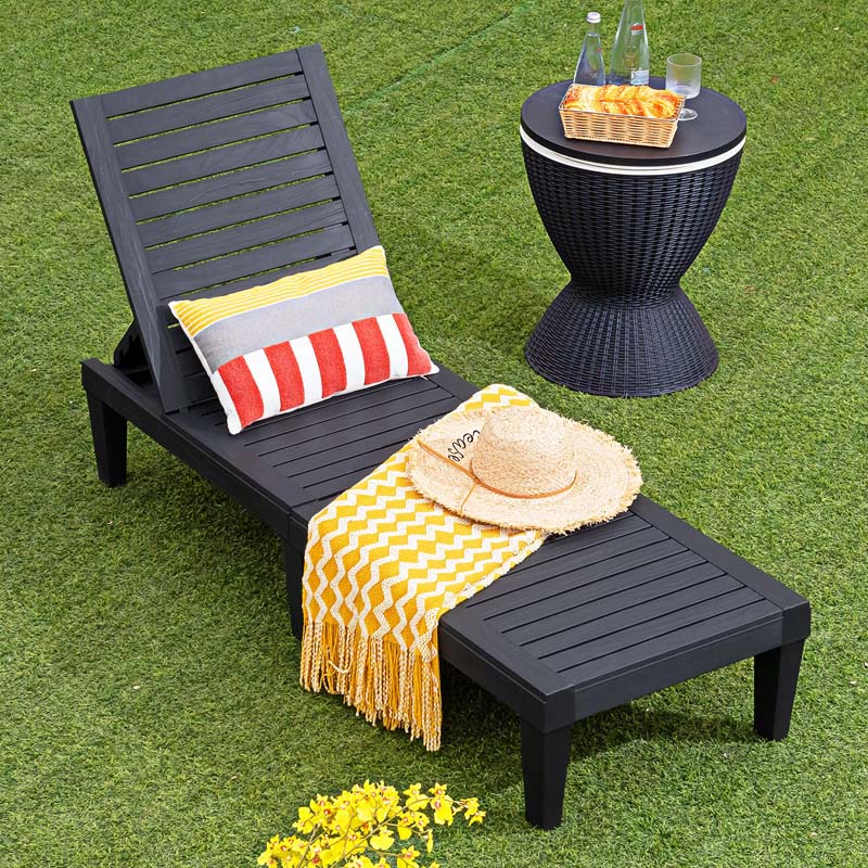Outdoor Chaise Lounge Chair Patio Recliner Adjustable With 5 Positions Wood Texture Design Waterproof Easy To Assemble - Comf