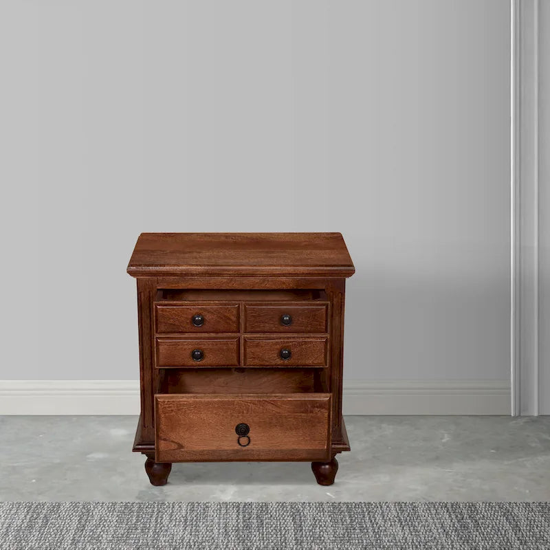 26-Inch Artisan Nightstand with 2 Drawers, Black Powder-Coated Knobs, Walnut Brown Mango Wood - image 7