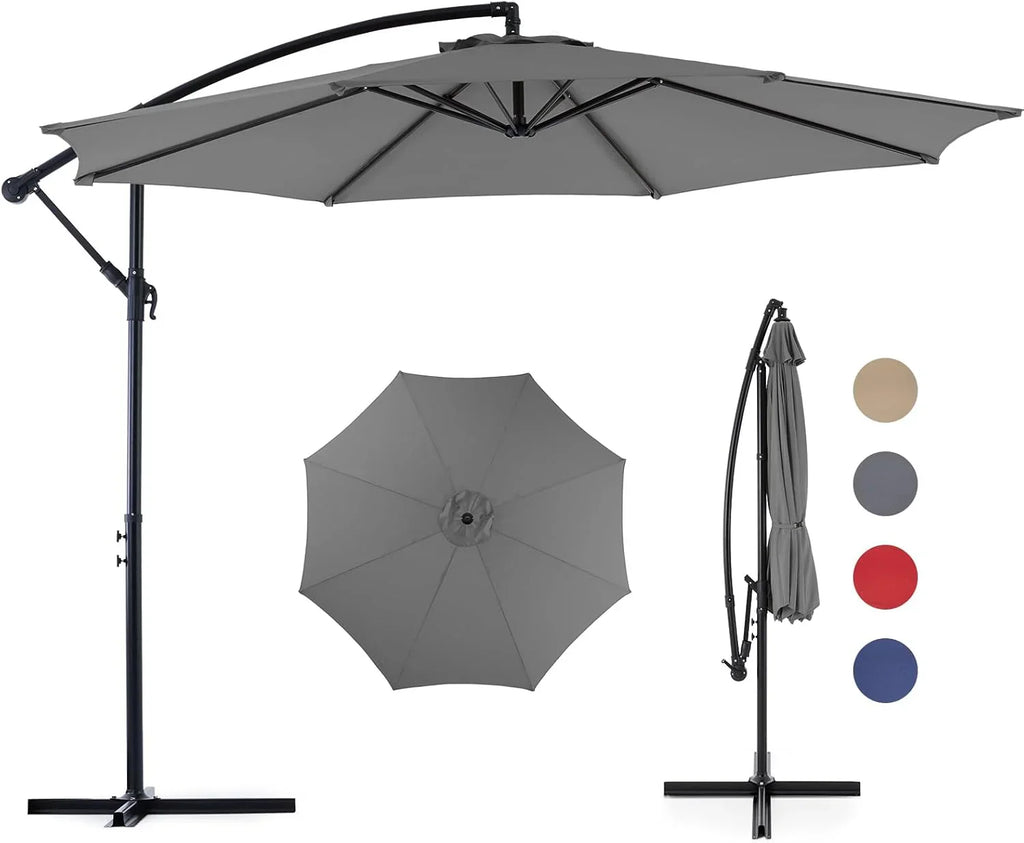 9.8FT Offset Patio Umbrella Hanging Cantilever Umbrella Outdoor Sun Shade with Easy Tilt Adjustment, 8 Ribs, UV Protection fo